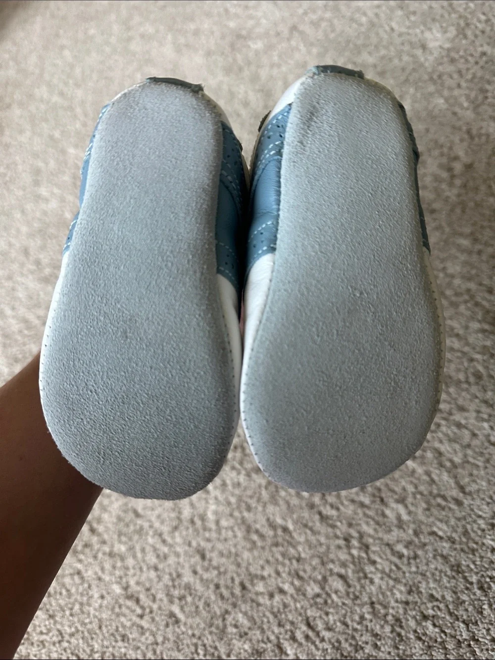 FootJoy White and Light Blue Baby Lace-Up Crib Shoes